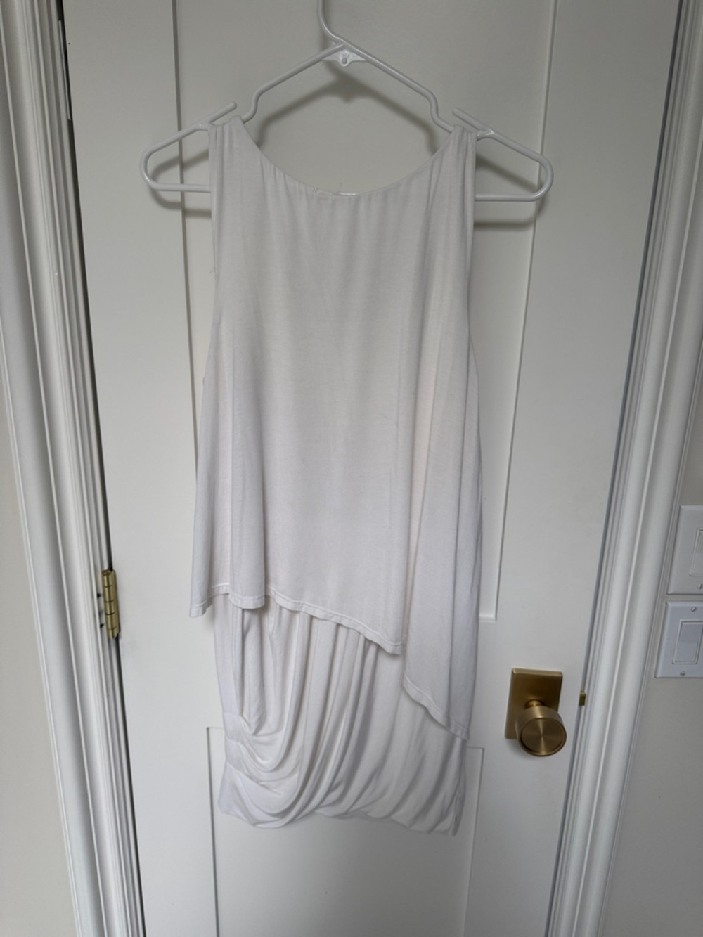 Lanston Sport White Layered Scoop Neck, Side Ruched Tank Dress! - Picture 3 of 3
